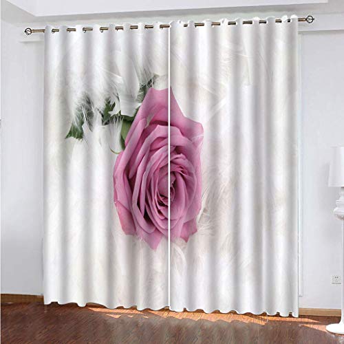 Rideaux occultants chambre moderne lot de 2 panneaux à oeillets imprimé fleuri rose - 2