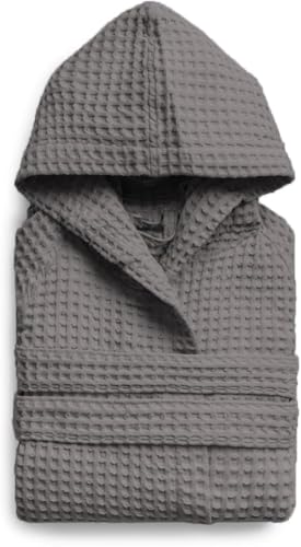 l&j Accappatoio Uomo Donna Unisex Grigio con Cappuccio in Nido d'Ape – 100% Cotone, Morbido e Assorbente, con Tasche – Ideale per Bagno, Spa e Viaggio (Grigio, M)