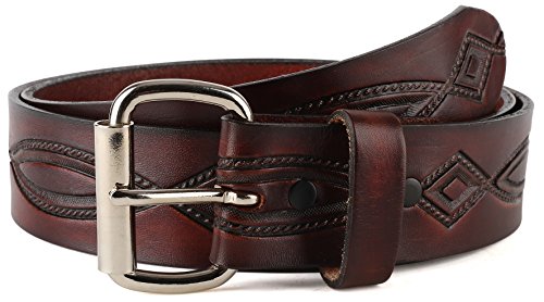 Men's Top Grain Western Leather Belt,Easy To Change Roller Buckle,1.5" Wide, Made In Usa,Brown,A116,Size 32 #TOP1