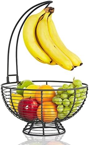 REGAL TRUNK & CO. Large Fruit Basket With Banana Hanger for Kitchen, Rustic French Farmhouse Fruit Bowl with Banana Holder Tree, Removable Banana Holder Fruit Basket, Ideal for Fruit and Vegetables
