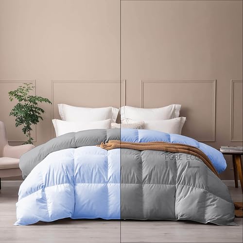 Image of PURE ECO Reversible 300 GSM Comforter King Size - Luxury & Soft Microfiber 300 GSM Comforter for Winter - Duvet /Blanket King Size (90 inchX106 inch) - Sky Blue /Silver Grey Color
