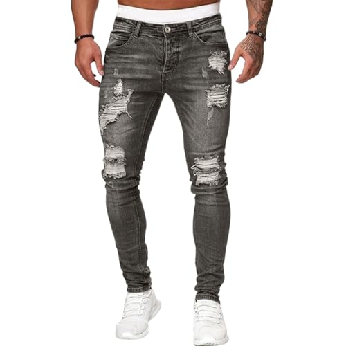 Ripped Skinny Jeans Men Casual Distressed Stretch Slim Fit Jeans Trendy Cut Off Destroyed Denim Pants with Pockets