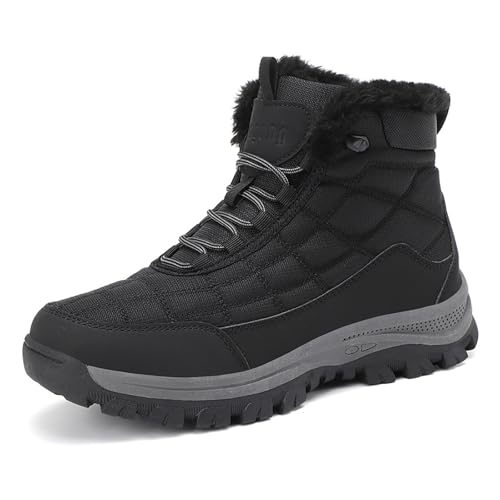 Men's Winter Fur Lined Warm Snow Boots Outdoor High-top Waterproof Non-slip Hiking Ankle Boots Comfort Walking Climbing Work Trekking Booties