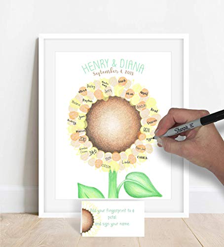 Personalized Sunflower Wedding Thumbprint Guestbook Alternative, Sunflower Wedding Ideas, Fingerprint Tree