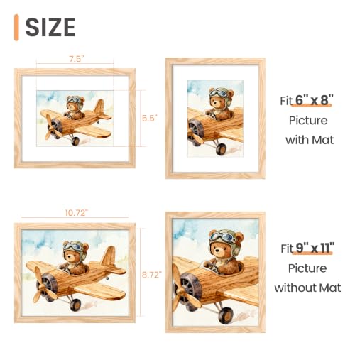 Image of upsimples 9x11 Picture Frame, Display Pictures 6x8 with Mat or 9x11 Without, Wall Hanging Photo Frame, Natural, 1 Pack
