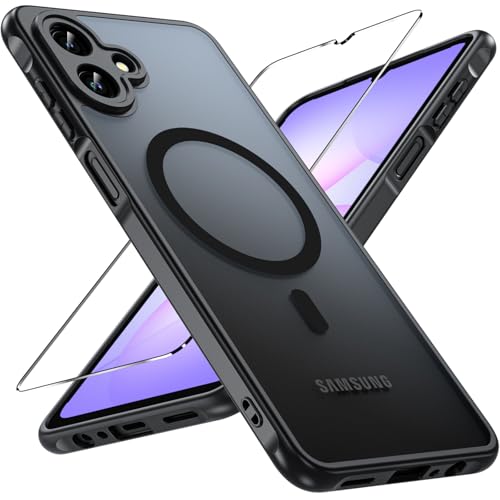 Zhendecase for Samsung Galaxy A07 Case, Galaxy A07 Screen Protector [Military Grade Heavy Duty Protection], Magnetic Galaxy A07 Case, Non-Slip & Skin Feel Phone Cover for Samsung A07, Black