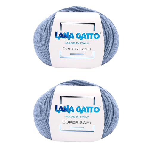 Gomitoli per maglia e uncinetto 100% Pura Lana Vergine Merino Extrafine by Lana Gatto, Made in Italy. Linea Super Soft, Lana di qualità Superiore (Azzurro - 13158, 2)