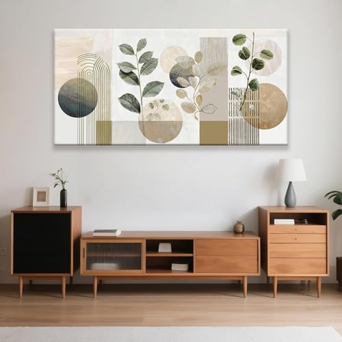 Image of Large Boho Green Wall Art For Living Room Prints 35x70 In Green Botanical Boho Wall Art Modern Sage Bohemian Canvas Art Wall Decor Natural Abstract Geometry Lines Prints Picture Ready To Hang