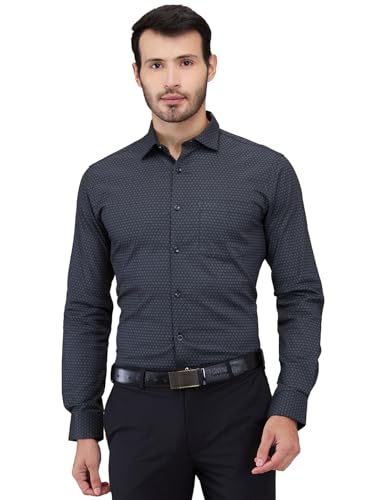 Image of Park Avenue Men's Print Pattern Slim Fit Cotton Blend Full Sleeve Semi Cut Away Collar Formal Shirt