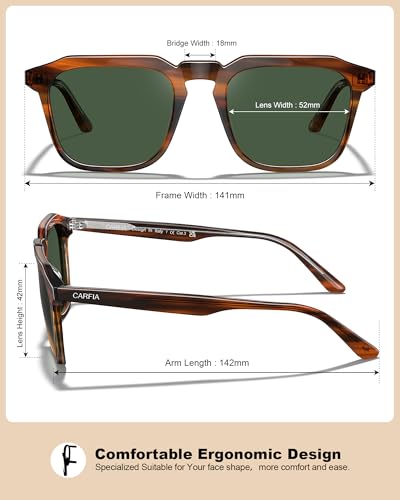 CARFIA Acetate Classic Square Polarized Sunglasses for Men Women UV400 Lenses Hand-crafted Frame Retro Outdoor Sun Glasses4