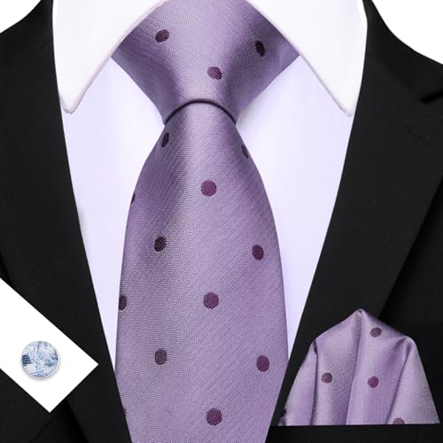 Image of Barry.Wang Ties for Men Silk Tie Sets Polka Dot Woven Necktie Pocket Square Cufflinks Business Wedding
