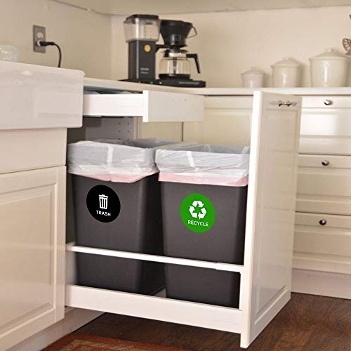 Recycle Sticker Trash Bin Label (5 Inch) Round Decal Organize Garbage Waste From Recycling- Laminated Waterproof Self-Adhesive Vinyl Green For Recycling, Black For Trash Indoor-Outdoor (Green, 4-Pack) #TOP4
