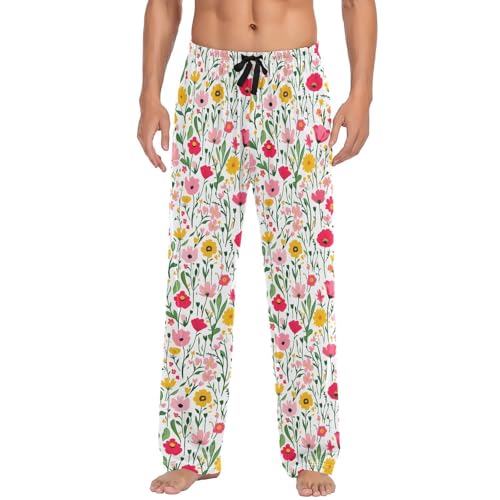 Pantalon de pyjama doux pour homme Wildflowers multicolore taille L avec poches