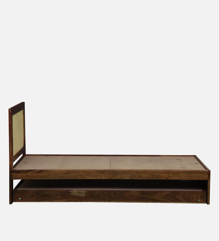 Image of Solid Sheesham Wood Jaipori Single Size Trundle Bed with 1 Extra Pullout Bed | Wooden Single Bed Cot Palang Furniture for Bedroom Living Room Home and Hotel (Provincial Teak Finish)