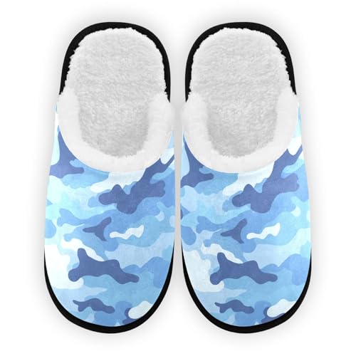Blue Camo Retro Slippers For Women Men Soft Memory Foam Non-Slip Camouflage Winter Indoor House Shoes Travel Slipper