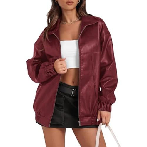 Yousify Womens Leather Jacket Oversized Faux Motorcycle Jackets