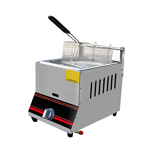 Freidora de Gas Profesional, Tanque de freidora de Gas de 6L/12L, freidora de Pollo de Acero Inoxidable con Cesta y Pala para Cocina de Restaurante Comercial.