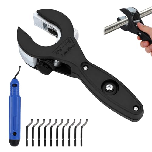 Ratcheting Tubing Cutter, Compact Quick Cut Ratchet Pipe Cutter with Deburring Tool & 10pcs Deburring Blades for 8-29mm/0.31-1.14" Copper PVC PPR Aluminum Brass 3d printer Metal Tubes