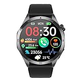 Knauermann PRO 3 Fan Edition rund (2025) Schwarz, Gesundheitsuhr Smartwatch mit Telefoniefunktion, EKG Plus HRV und SOS Funktion, BT Bluetooth, Schlafapnoe, Silikonband Schwarz, 14-24