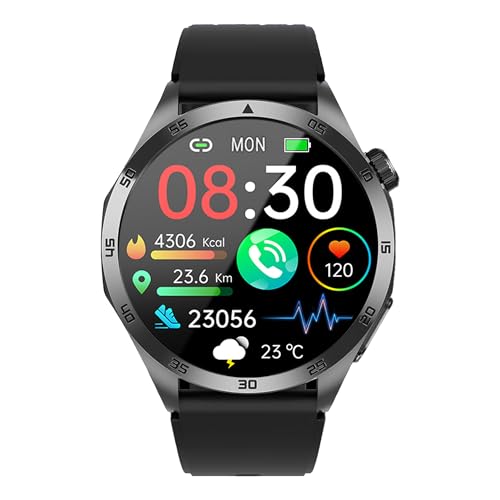 Knauermann PRO 3 Fan Edition rund (2025) Schwarz, Gesundheitsuhr Smartwatch mit Telefoniefunktion, EKG Plus HRV und SOS Funktion, BT Bluetooth, Schlafapnoe, Silikonband Schwarz, 14-24
