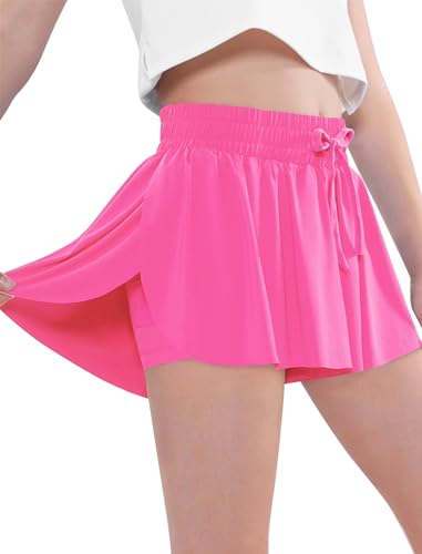 Image of EXARUS Girls Butterfly Shorts Athletic Flowy Cheer Dance Skorts Teen | Gymnastics Tennis Skirts Running Tween Flutter Sports Workout Youth 2 in 1 Gym Preppy Clothes Tumbling Outfis Kids 6-14Y