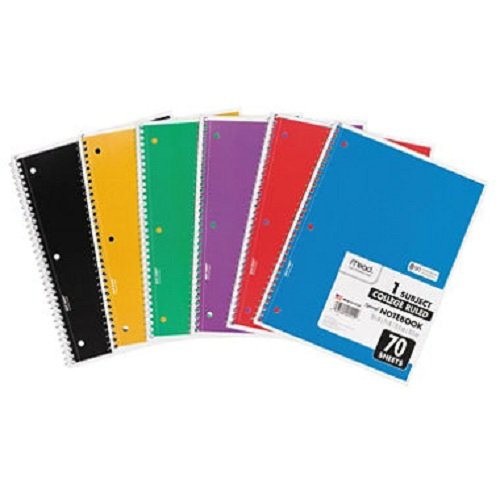 Mead Productos – Mead – Cuaderno de espiral, Colegio regla, 8 x 10 – 1/2, color blanco, 70 hojas/pad – se vende como 1 cada – Heavy, y Tan Junta Parte trasera para mayor durabilidad. – Encuadernación en espiral permite para suave. De paso de página – vari