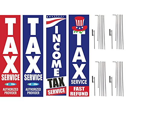 COBB PROMO 3 Tax Service Authorized Provider and 1 income Tax Service Advertising Rectangle Boomer Feather Flags Complete Kits with 4 Flag Poles and 4 Ground Spikes