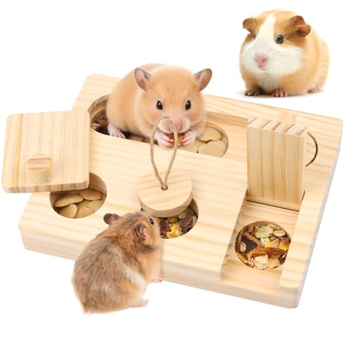 6 In 1 Hamster Spielzeug, Holzspielzeug zur Futtersuche, für Hamster, Meerschweinchen, Chinchillas, Kaninchen, Zwerghamster