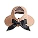 Sun Visor Hat Women Straw Wide Brim Roll Up Ponytail Summer Beach Cap (Khaki)
