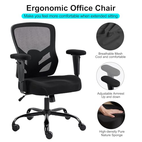 Image of YFO Ergonomic Office Chair, Mesh Computer Desk Chair with Adjustable Back Lumbar Support and Armrests, Comfy Executive Rolling Swivel Task Chair for Home Office, Black