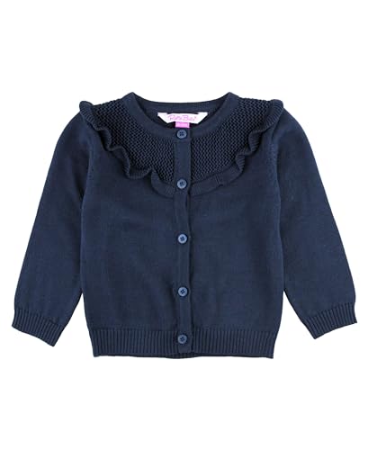 RuffleButts Dark Navy Sweater Knit Ruffle Trim Cardigan - 3T
