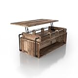 24/7 Shop at Home Galilhai 52' Wood Lift-Top Coffee Table with Storage, Industrial Rectangle Desk with Height-Adjustable Tabletop, for Small Space, Living Room, Home Office, Reclaimed Barnwood Brown
