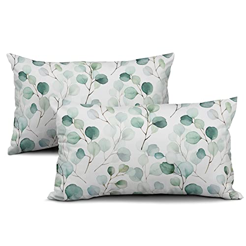 Sage Green Pillow Covers 12X20 Inch Set Of 2 Spring Watercolor Floral Eucalyptus Branches Decorative Leaf Print Throw Pillows For Home Sofa Seafoam Green Gray Lumbar Cotton Cushion Pillowscase #TOP7
