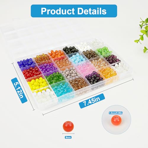 Image of XSEINO About 1200PCS 6mm Original Color Glass Beads Bracelet Making Kit,24 Assorted Color Series Colorful Crystal Beads for Bracelet and Jewelry Making and DIY Crafts,Friendship Bracelets