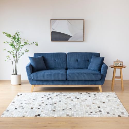 CONCEPT USINE | Canapé Scandinave en Velours Côtelé | HOGA Bleu | 3 Places + 2 Coussins | Canapé Moderne Design avec Accoudoirs | Coussins d'Appoint,...