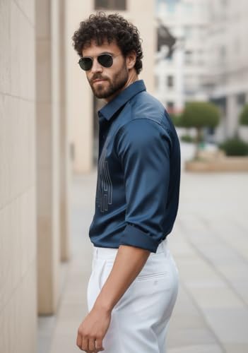 Image of IndoPrimo Men's Stylish Satin Shirt for Party and Casual Wear - Exclusive Designer Full Sleeve Shirt for Men - Pilar
