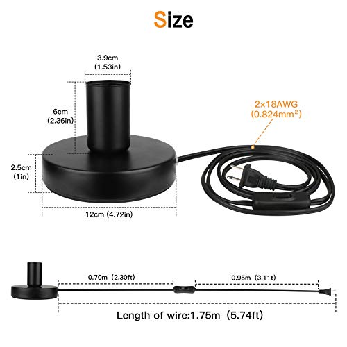 Helunsi Industrial Table Lamp Base, E26 E27 Lamp Base Without Shade, Mini Short Desk Lamp Exposed Bulb Base, Simple Metal Edison Light Bulb Stand, With 5.8Ft Cord Switch Plug Bulb Base Holder (Black) #TOP4