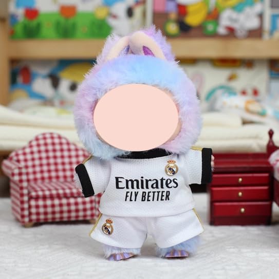 Fit Labubu Doll Football Outfit Set (No Doll) – Macaron Color Soccer Jersey and Shorts for Dolls, Soft & Stylish Doll Clothing for Collectors and Fans (Blue&Black)