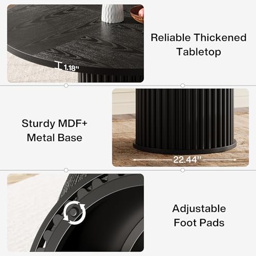 Tribesigns 47.24-Inch Black Round Dining Table for 4-6 People, Modern Fluted MDF + Metal Base Kitchen Table, Sturdy Circle Dining Room Furniture, Black - Image 5