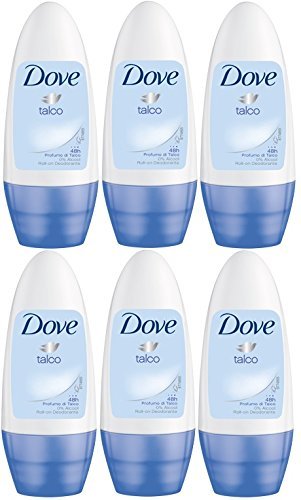 6 x 50ml Dove Women Talc 48H Anti Perspirant Roll On Deodorant - 0% Alcohol by Dove