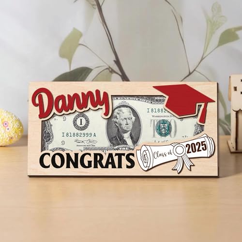 Personalized Graduation Money Holder - Class of 2025 Custom College Wooden Graduation Gifts Card with Name, Money Box Cash Envelope for Graduates Series 1