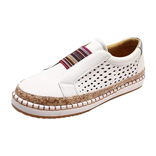 Women Orthopedic Casual Sneaker, Women Platform Orthopedic Slip-on Walking Shoes Flat Casual Shoes Plantar Fasciitis Loafers with Arch Support Boat Shoes for Foot Pain Relief White