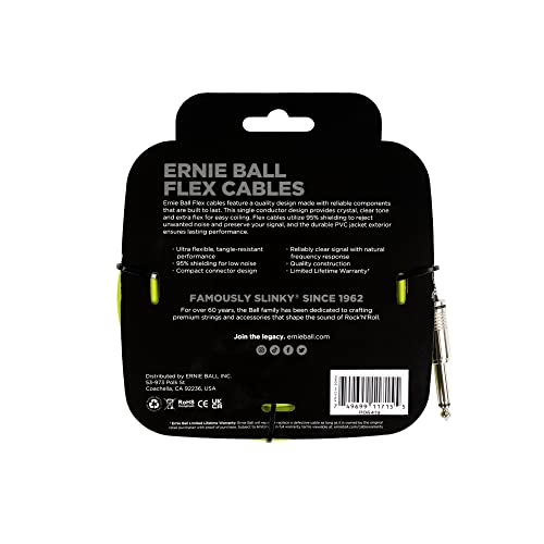 Ernie Ball Flex Instrument Cable Straight/Straight 20ft - Green, 20 feet - Image 2