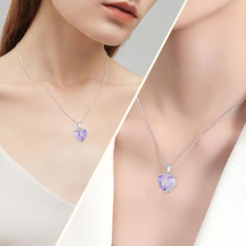 Ahiller Heart Initial Necklace,Crystal Diamond Letter Pendant,19"-21" Adjustable Necklaces for Women Trendy Name Jewelry Purple3