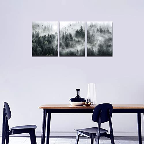 Mhartk66 Canvas Wall Art For Living Room Modern Wall Decorations For Bedroom Foggy Forest Trees Landscape Wall Painting Office Wall Decor Ready To Hang Framed Wall Pictures Home Decor 12X16 3 Panels thumb #4