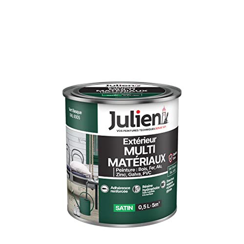 Julien - Pintura multiusos de satén en fase acuosa - madera, hierro, aluminio, PVC, zinc, acero galvanizado, crudo o pintado - Verde Vasco 0,5 L