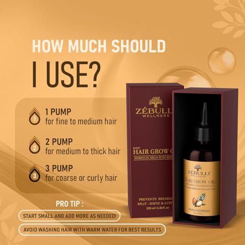 Image of Zebulli Moroccan Argan Hair Oil with Nourishes & Softens Hair | Helps Control Hair Fall| Helps Promotes Hair Growth | Non-Sticky Formula | For Men & Women |100ml