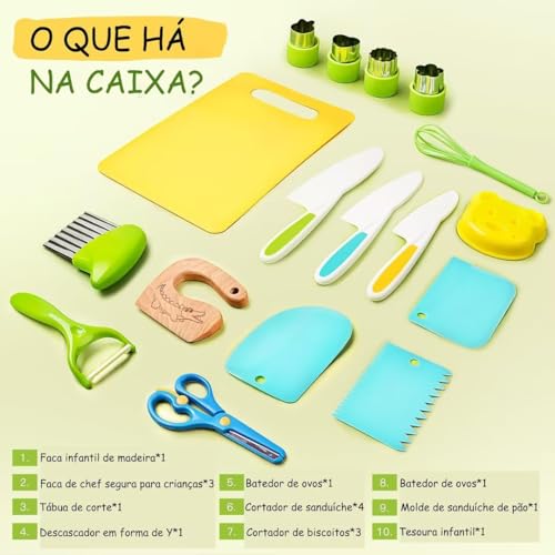 Conjunto de Facas de Cozinha, 17 Ferramentas de Cozinha Montessori, Facas de Plástico