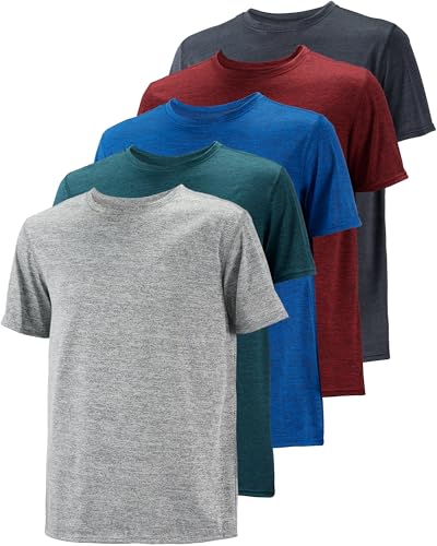 5 Pack Mens Workout T-Shirts Quick-Drying Athletic Short Sleeve Crew Neck Running Gym Tee Tops