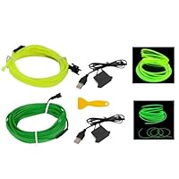 2 Stück 5m/16.4FT Innenraumbeleuchtung,Auto Led Innenbeleuchtung,USB EL Wire, Atmosphäre Licht, Streifen, Tape,Ambientebeleuchtung, Lampen,Neonröhre Lichte (GrüN + GrüN Fluoreszierend(2 * 5m))